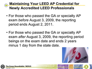 LEED AP ExamLEED AP candidates must pass both the Green Associate and the LEED AP sections of the exam to earn the LEED AP credential. You are allowed three attempts per section during the one-year application period. 