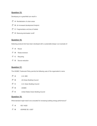 Leed green associate pool a - question | PDF