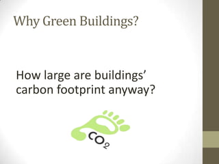 Why Green Buildings?
How large are buildings’
carbon footprint anyway?
 