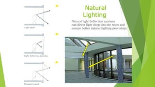 Natural 
Lighting 
Natural light deflection systems 
can direct light deep into the room and 
ensure better natural lighting provisions. 
 