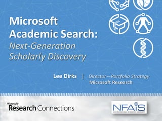 Next-Generation
Scholarly Discovery
                 | Director—Portfolio Strategy
                      Microsoft Research
 