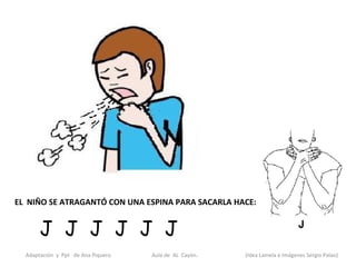 EL NIÑO SE ATRAGANTÓ CON UNA ESPINA PARA SACARLA HACE:


       J J J J J J
  Adaptación y Ppt de Ana Piquero.   Aula de AL Cayón.   (Idea Lamela e Imágenes Sergio Palao)
 