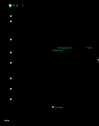 28
Frankencuentos, paso a paso
	 Juntate con uno o varios amigos que tengan ganas
de escribir.
	 De común acuerdo, decidan cuántos fragmentos
va a escribir cada persona. La idea es que todos
escriban la misma cantidad, y que el cuento ter-
mine teniendo entre cuatro y diez fragmentos. Lo
mejor es que a cada uno le correspondan dos o
tres. Si hay solo dos escritores, el número puede
ser mayor.
	 Cada participante elige de la lista un tema para
cada fragmento que le toca escribir. Si el relato
va a tener dos fragmentos, elijan dos temas; tres
fragmentos, tres temas; etcétera. Cada uno man-
tiene sus temas en secreto.
	 Se sortea el orden de escritura. La persona a quien
le toque empezar escribe el primer fragmento del
Frankencuento, de acuerdo con el primer tema
que haya elegido.
	 El relato pasa a la persona siguiente, quien agrega
otro fragmento. No olviden que, cuando los fragmen-
tos se unen, debe haber coherencia entre sus partes.
La persona que lo recibe debe unir la parte sin olvidar
que su texto debe llevar el cuento a su propio tema;
como pueda, como quiera y con libertad.
	 Cada fragmento tiene entre 50 y 100 palabras.
Ni mucho más, ni mucho menos. De esta forma,
el texto circula y crece. Recuerden que por cada
fragmento, va un tema diferente.
	 El cuento se acaba una vez que se alcanza la can-
tidad de fragmentos definida al comienzo del pro-
ceso de escritura. Una vez que esto suceda, lean el
resultado y pónganle un título.
	 Por último, difundan la obra como les parezca
mejor. Pueden hacer un blog para publicar los
Frankencuentos.
Cómo organizarse
Es importante que se fijen un plazo de escritura,
que va a depender de la situación y de lo que quie-
p r o yeCt O
ran hacer. El tiempo determinado puede ser de un día
(24 horas) para cada fragmento, y empieza a correr en
cuanto uno recibe el cuento para continuarlo (o em-
pezarlo, o terminarlo). Un día garantiza que el cuento
avance ágilmente. Por otro lado, si alguien está ansio-
so o lo resuelve rápido, nada le impide que escriba su
fragmento en un rato y se lo pase al que sigue, así se
gana tiempo.
Lo más sencillo es que el cuento en formación cir-
cule por mail. El Escritor Uno escribe su comienzo y se
lo manda por mail a la Escritora Dos, quien escribe la
continuación y se lo manda al Escritor Tres. Y así. Tam-
bién se puede usar un servicio en línea como Google
Docs ( docs.google.com) o un entorno wiki ( www.
wikipedia.org).
A veces, incorporar un nuevo tema a un Franken-
cuento que ya viene bastante zurcido les puede pa-
recer difícil. ¡Pero esto es literatura! La imaginación
lo puede todo. Hay viejos trucos. El personaje estaba
soñando, era todo una trampa, ocurría en una realidad
virtual… Y hay trucos nuevos, que no podemos decir
porque no los conocemos hasta que alguien los haya
inventado.
Terminado el cuento, es bueno que hagan las co-
rrecciones que crean necesarias. A su vez, si alguno
de los participantes, al ver el resultado final, quiere
modificar algo de lo que escribió, que lo haga.
Si alguien, por la razón que sea, abandona antes
del final, siempre hay formas de seguir adelante. Pue-
den continuar los demás con sus temas y su cantidad
de fragmentos, y el cuento será un poco más corto. O
pueden repartirse los fragmentos, o también pueden
buscar un reemplazante. Sobre todo, a no impacien-
tarse, que le hace mal a la escritura.
Algunas variantes
	 En corto. Cada fragmento tiene solo una línea.
Se escribe en una tarde, rápido e improvisando. El
desafío es incorporar cada nuevo tema empleando
pocas palabras.
 