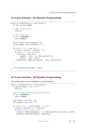 47 Best Time to Buy and Sell Stock IV
47.3 Java Solution - 2D Dynamic Programming
public int maxProfit(int k, int[] prices...