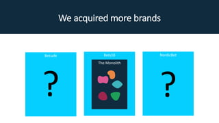 We acquired more brands
Bets10
The Monolith
NordicBetBetsafe
??
 