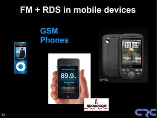 FM + RDS in mobile devices

         GSM
         Phones



                      © HTC




45
 