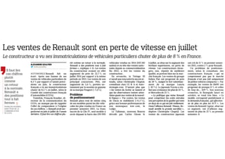 Le Figaro du 4 août 2015 | Ventes de Renault juillet 2015 | Intervention Christophe Chaptal de Chanteloup
