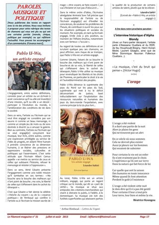 Le Filament magazine n° 31 juillet et août 2013 Email : lefilament@hotmail.com Page 17
PPaarroolleess,,
mmuussiiqquuee eet...