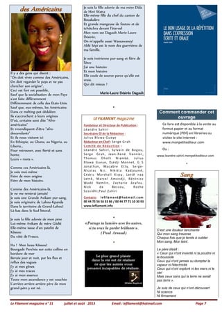 Le Filament magazine n° 31 juillet et août 2013 Email : lefilament@hotmail.com Page 7
ddeess AAmméérriiccaaiinnss
Il y a d...