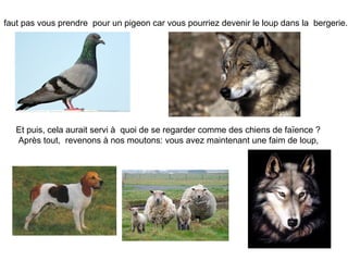faut pas vous prendre pour un pigeon car vous pourriez devenir le loup dans la bergerie.




   Et puis, cela aurait servi...