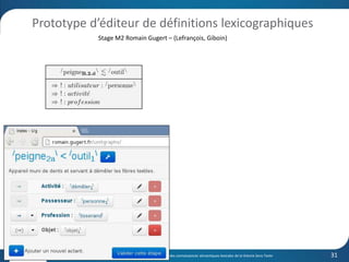 Prototype d’éditeur de définitions lexicographiques 
Stage M2 Romain Gugert – (Lefrançois, Giboin) 
24 juin 2014 M. Lefran...