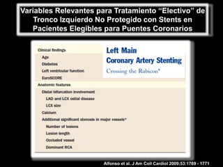 Variables Relevantes para Tratamiento “Electivo” de
    Tronco Izquierdo No Protegido con Stents en
   Pacientes Elegibles para Puentes Coronarios




                       Alfonso et al. J Am Coll Cardiol 2009;53:1769 - 1771
 