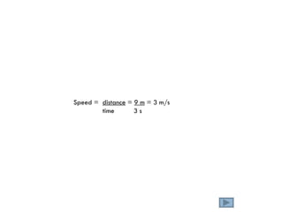 Speed =  distance  =  9 m  = 3 m/s time  3 s 