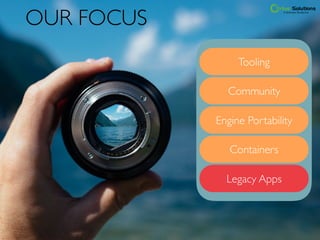 Tooling
Community
Engine Portability
Containers
OUR FOCUS
Legacy Apps
 