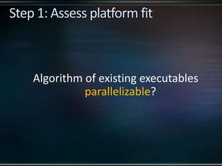 Algorithm of existing executables
parallelizable?
 