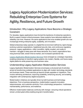 Legacy Application Modernization Services: Rebuilding Enterprise Core ...