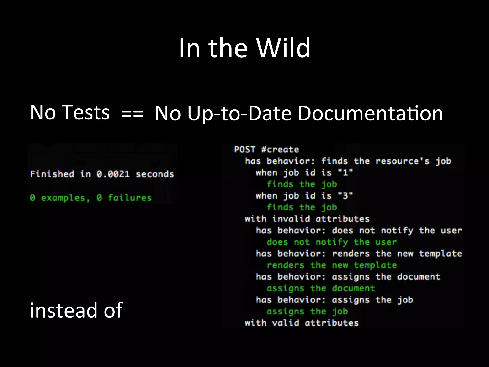 In the Wild No Tests == No Up-­‐to-­‐Date Documenta-on instead of 