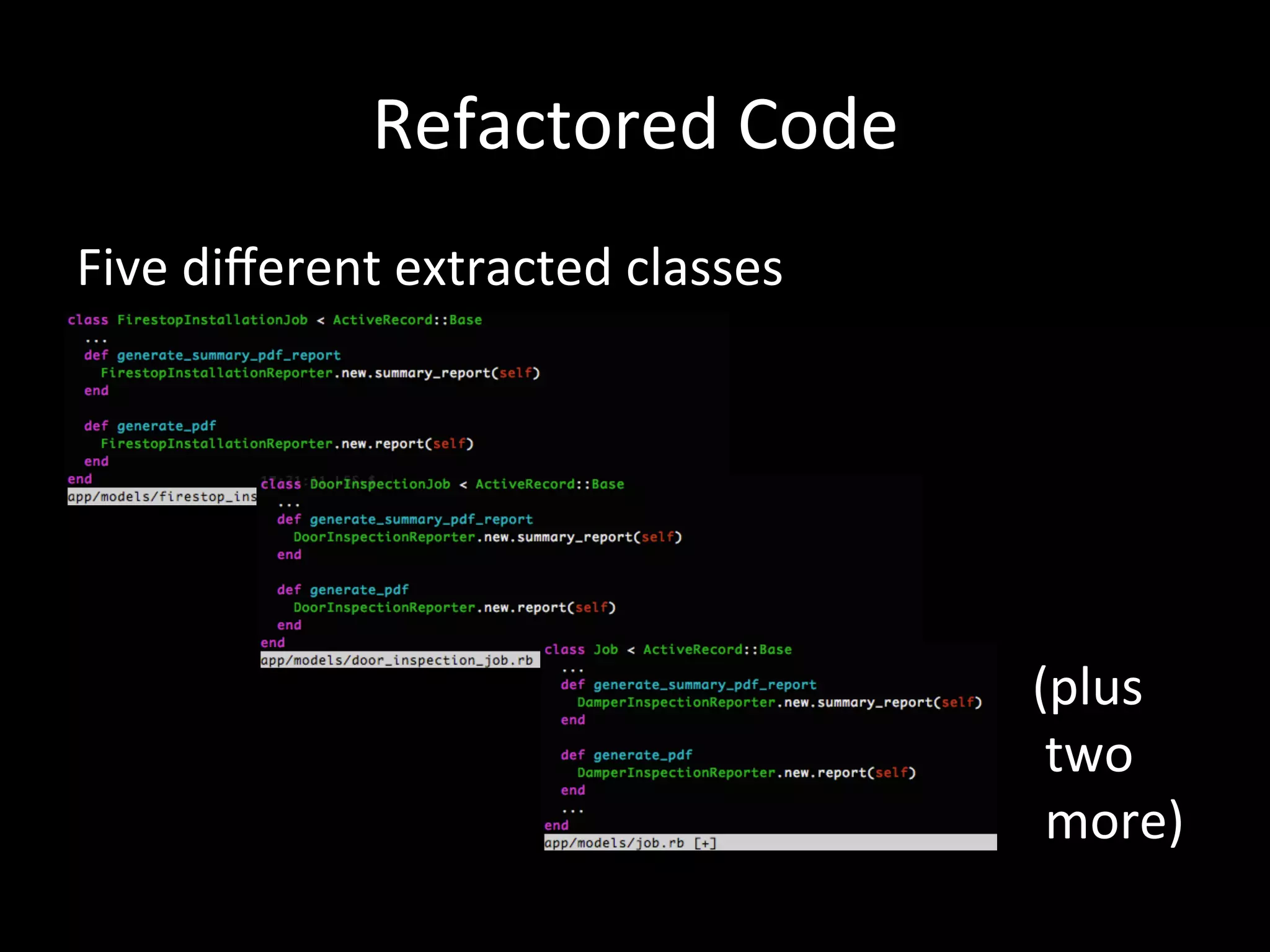 Refactored Code Five different extracted classes (plus two more) 
