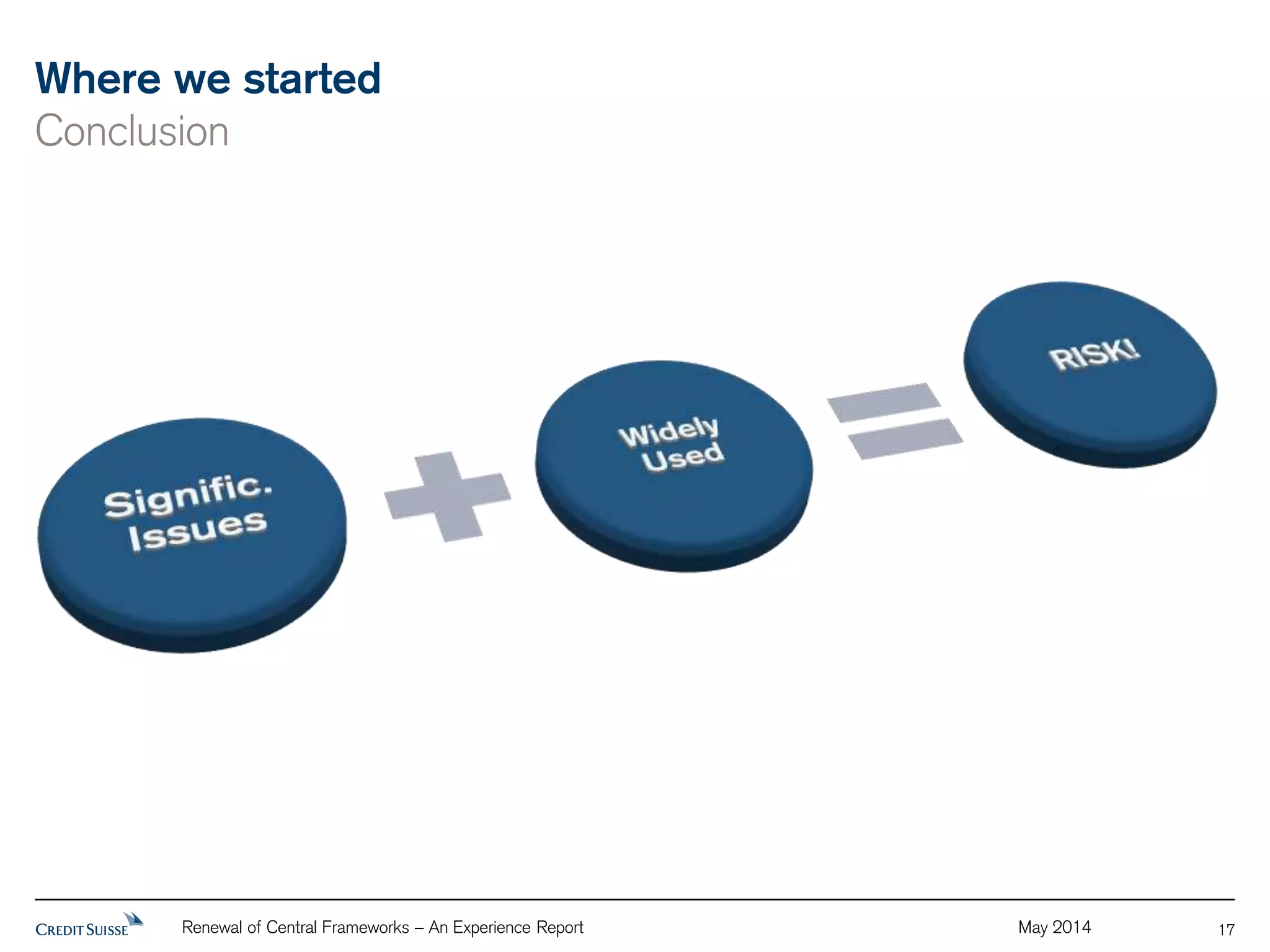 Where we started 
Conclusion 
Renewal of Central Frameworks – An Experience Report May 2014 
17 
 