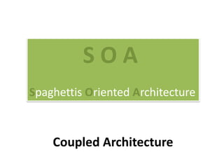 Coupled Architecture
S O A
Spaghettis Oriented Architecture
 