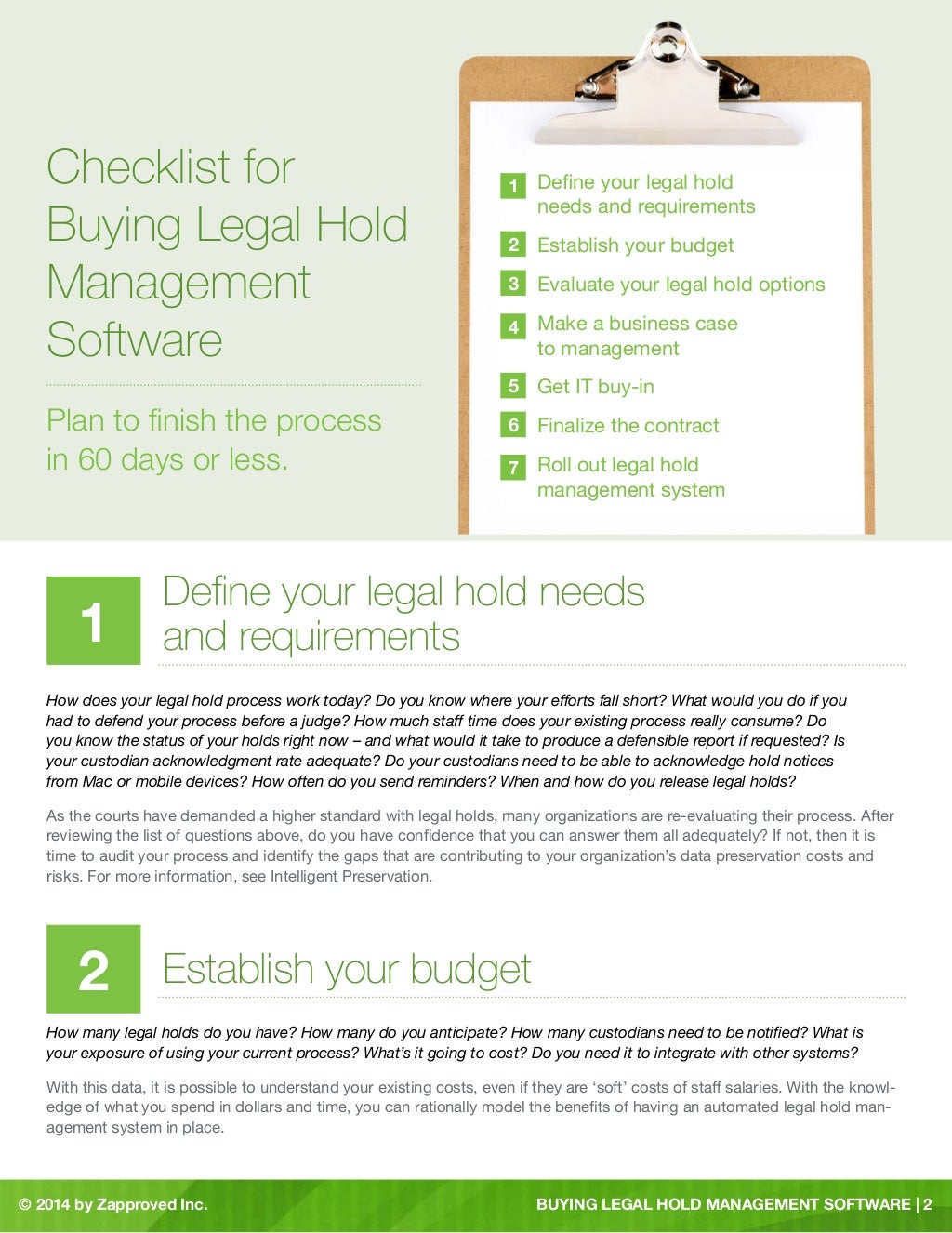 Legal Hold Software Buyer's Guide 2014 7 Step Checklist