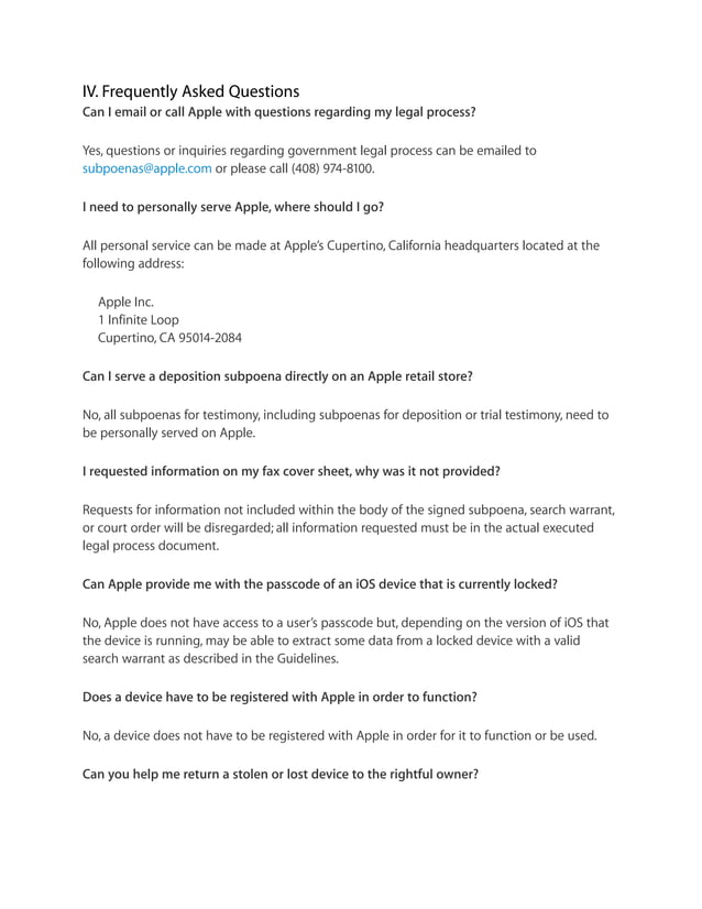 Apple Legal process guidelines US
