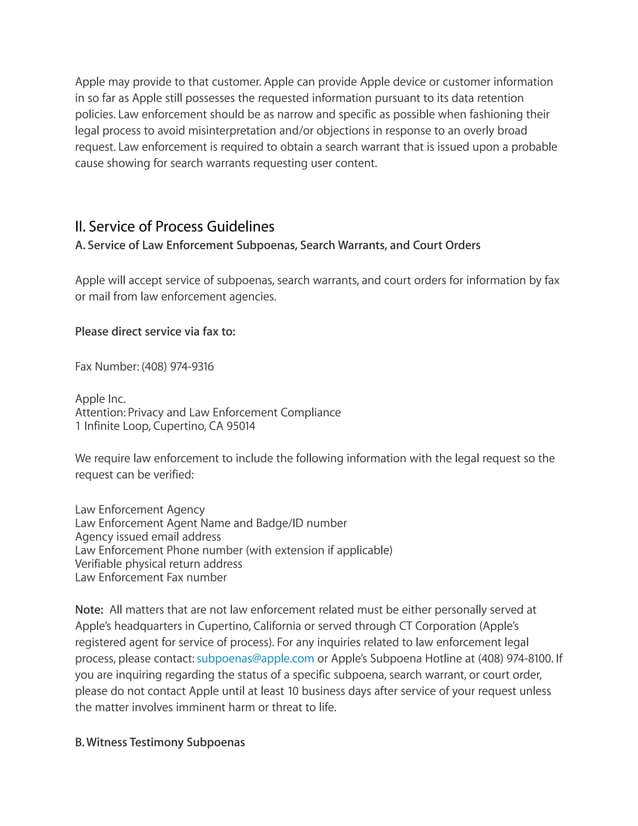 Apple Legal process guidelines US