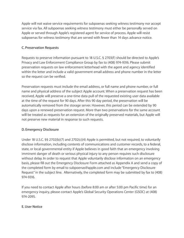 Apple Legal process guidelines US