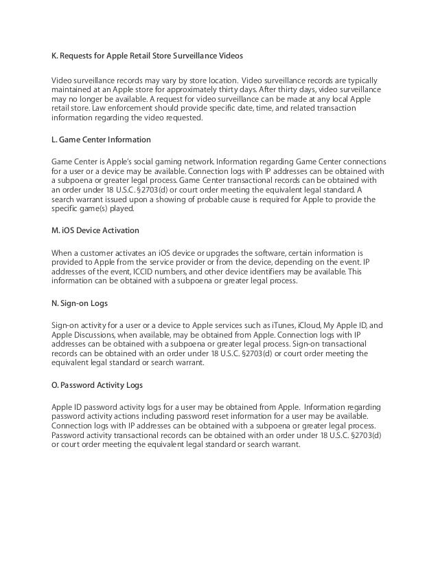 Apple Legal process guidelines US