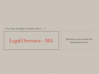 (“You Have the Right to Remain Silent…”)
Legal Overview - 101 Business of law meets the
aspirations of law
1
 