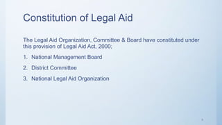 Constitution of Legal Aid
The Legal Aid Organization, Committee & Board have constituted under
this provision of Legal Aid...