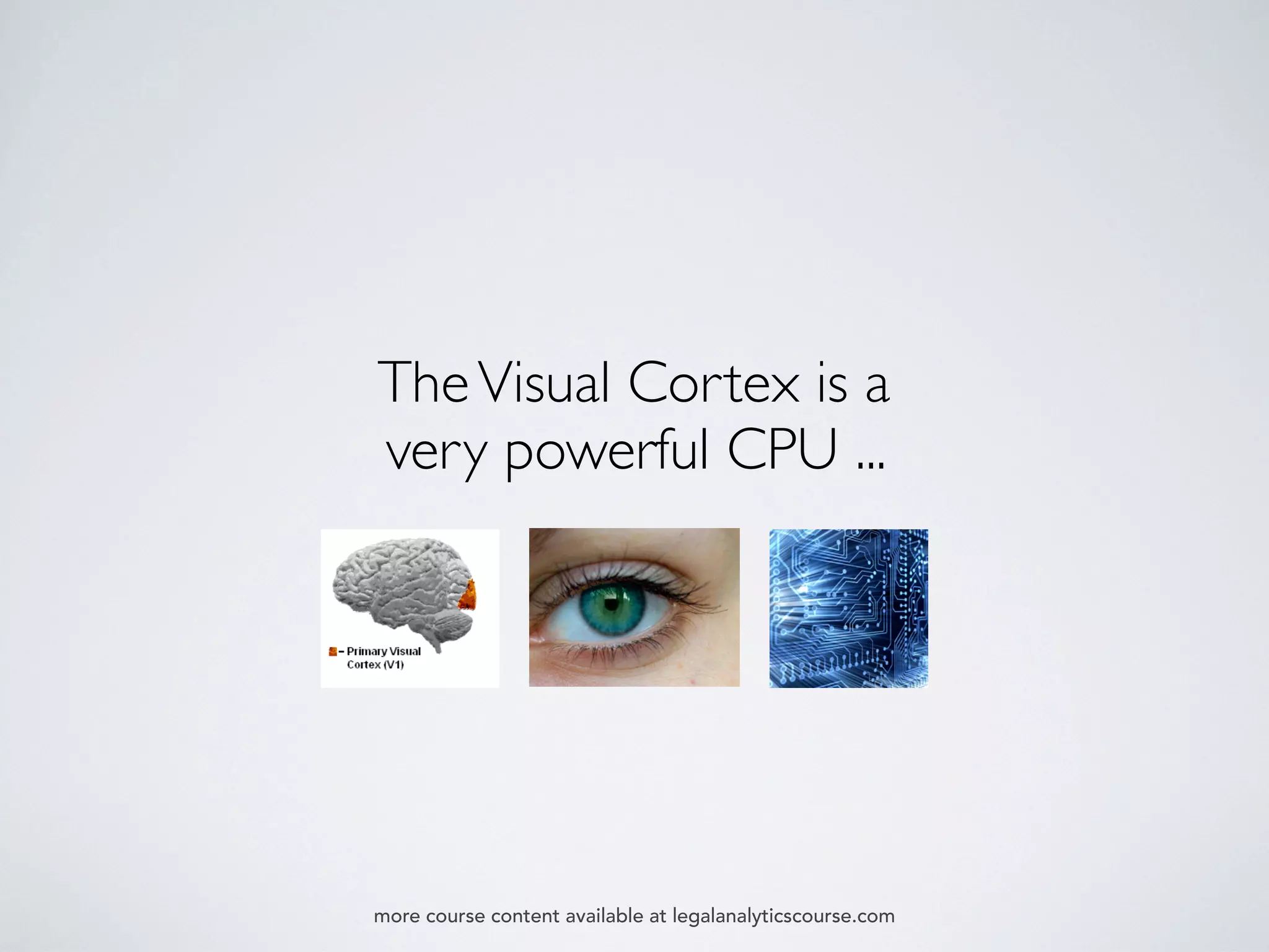 TheVisual Cortex is a
very powerful CPU ...
more course content available at legalanalyticscourse.com
 