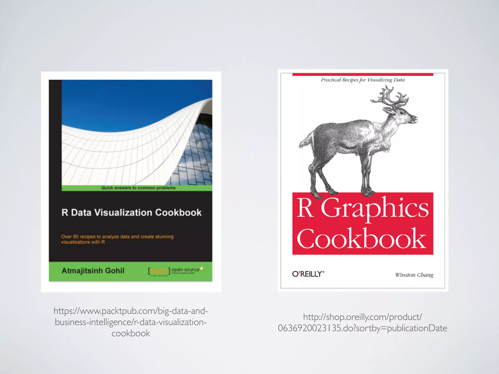https://www.packtpub.com/big-data-and-
business-intelligence/r-data-visualization-
cookbook
http://shop.oreilly.com/product/
0636920023135.do?sortby=publicationDate
 