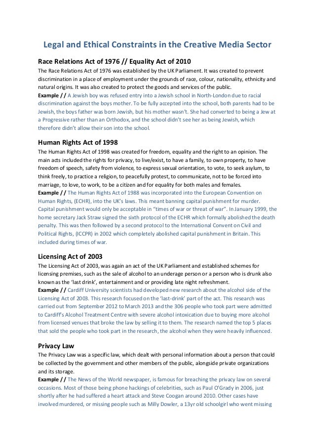 Legal and Ethical Constraints in the Creative Media Sector