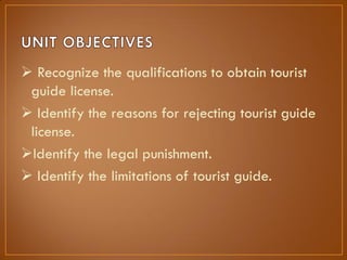 Tour Guide Rules Legal Aspects of Tour Guiding | PDF