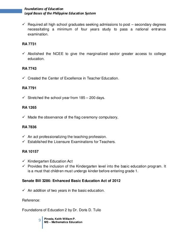 Legal Bases Of The Education System