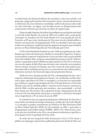 planejamento e políticas públicas | ppp | n. 34 | jan./jun. 2010192
reconhecimento dos direitos fundiários dos moradores, ...