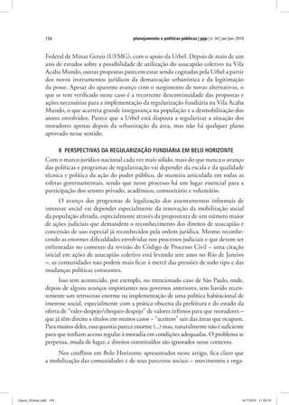 planejamento e políticas públicas | ppp | n. 34 | jan./jun. 2010194
Federal de Minas Gerais (UFMG), com o apoio da Urbel. ...