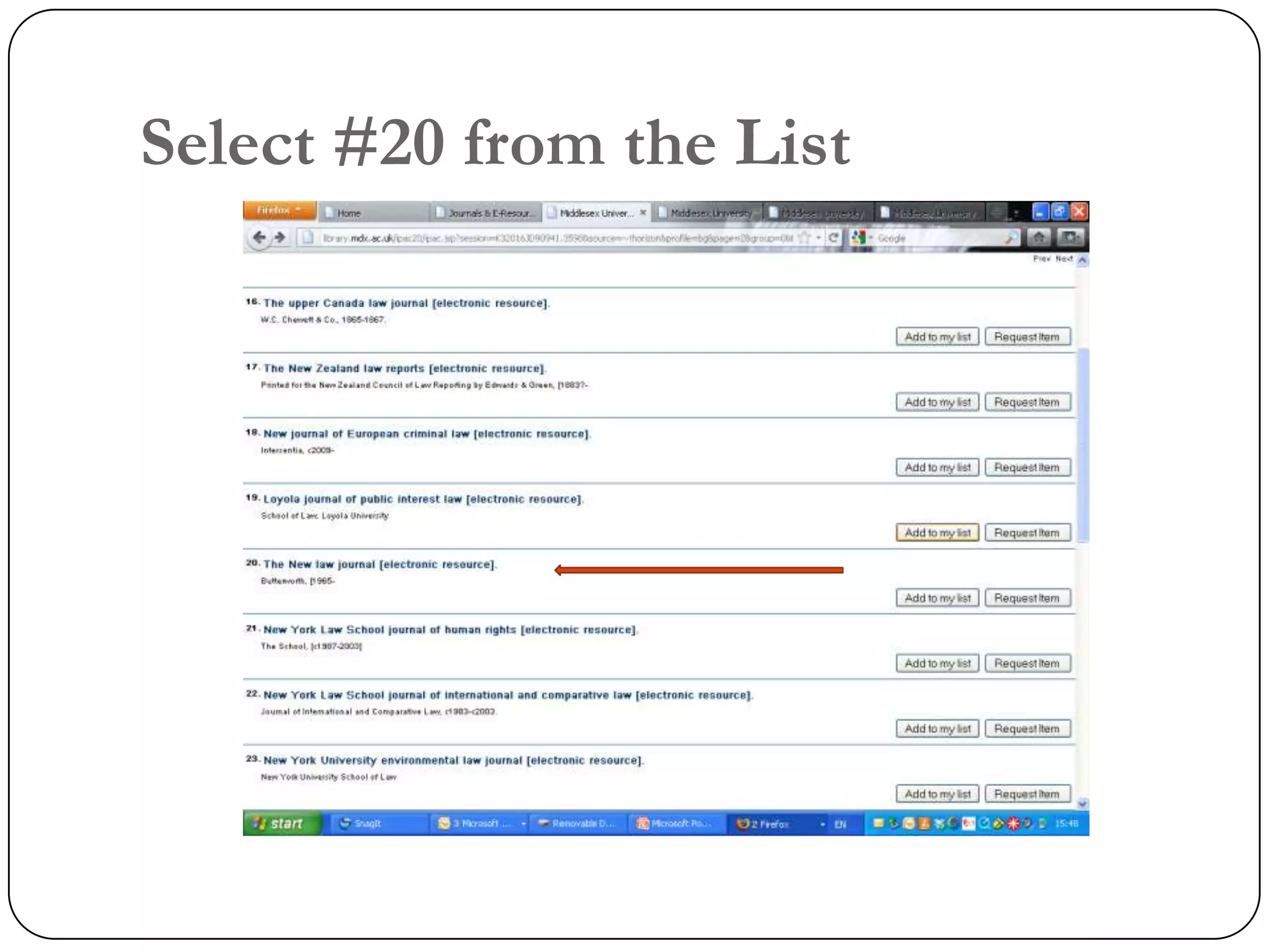 Select #20 from the List
 