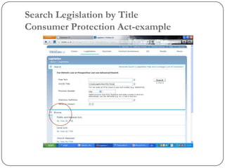 Search Legislation by Title
Consumer Protection Act-example
 
