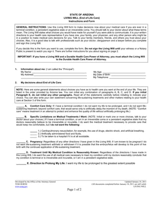 24
Form: State of Arizona Living Will
 