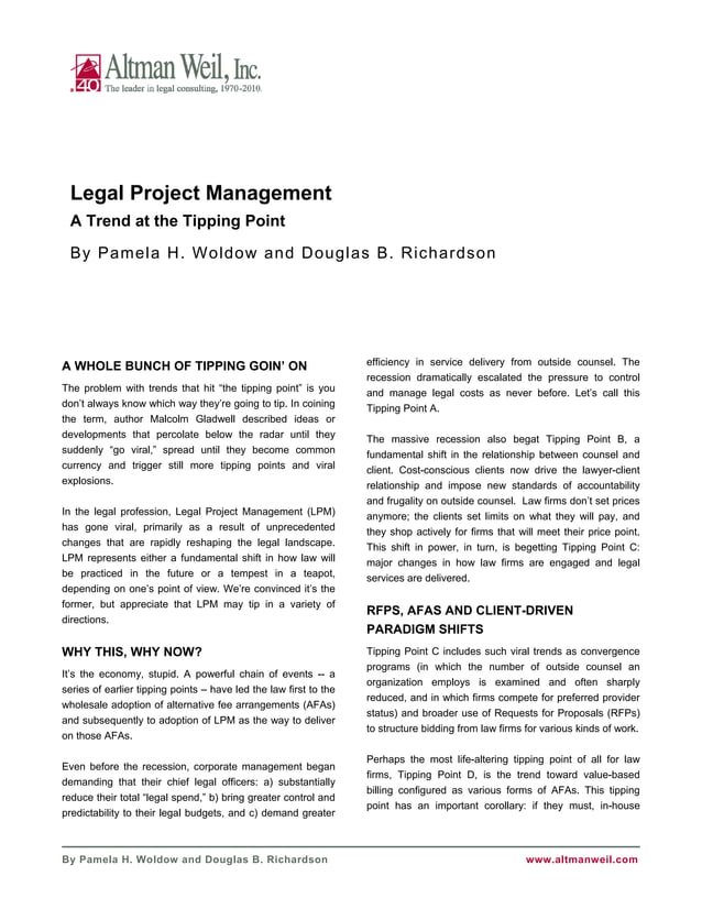 Legal Project Management A Trend At The Tipping Point | PDF