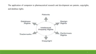 The application of computers to pharmaceutical research and development are patents, copyrights,
and database rights.
7
 