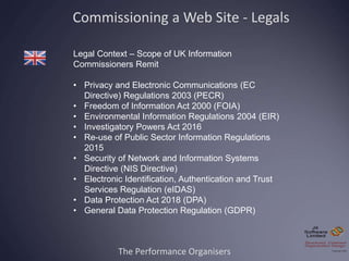 The Performance Organisers
Commissioning a Web Site - Legals
Legal Context – Scope of UK Information
Commissioners Remit
•...