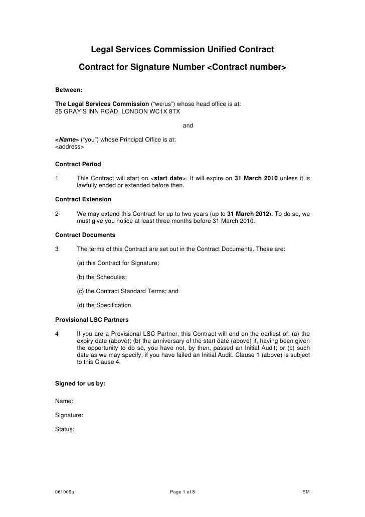 Legal Services Commission Unified Contract Contract For 