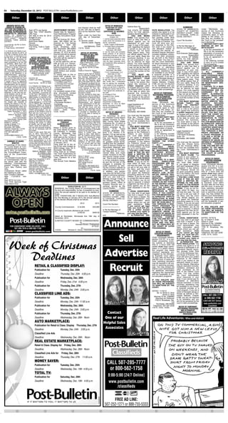 E6       Saturday, December 22, 2012 POST-BULLETIN • www.PostBulletin.com


           Other                                 Other                              Other                             Other                                       Other                               Other                            Other                            Other                            Other

   AMENDED NOTICE AND                                                                                                                g                   OFFICE OF MINNESOTA
  ORDER OF HEARING ON                                                                                                                                                                        Halima Noor Ali,                                                         SUMMONS
                                             g                                                             and Election shall be held                     SECRETARY OF STATE
 PETITION FOR PROBATE OF                                                                                   on the 12th day of March,                        ASSUMED NAME |
                                                                                                                                                                                                             Respondent.                                      STATE OF MINNESOTA,              Under Minnesota law,
WILL AND APPOINTMENT OF               Appr 2013 Leg Agnda                   ADVERTISEMENT FOR BIDS:                                                                                          THE STATE OF MINNE-             PUTE RESOLUTION. The                                              service of this Summons
PERSONAL REPRESENTATIVE               Appr Res 12-63 Sheriff’s             Sealed bids for Neighbor-       2013 at the Haverhill Town                   CERTIFICATE OF ASSUMED               SOTA TO THE ABOVE-              parties may agree to or be       COUNTY OF OLMSTED,
AND NOTICE TO CREDITORS                                                                                    Hall.                                                 NAME                                                                                         DISTRICT COURT - FAM-            makes the following re-
                                      Offc Fees                            hood Stabilization Program                                                                                        NAMED RESPONDENT:               ordered to participate in an                                      quirements apply to both
STATE    OF   MINNESOTA,              Set date & time for 2013             property renovations locat-     Given under my hand this                           Minnesota Statutes,                                            alternative dispute resolu-      ILY DIVISION - THIRD JU-
COUNTY OF OLMSTED, DIS-
                                                                                                                                                                                             1. YOU ARE BEING                                                 DICIAL DISTRICT                  parties to this action, un-
                                      Budget & Levy                        ed at                           12th day of December,                                  Chapter 333                SUED. Your spouse (hus-         tion process under Rule
TRICT COURT,    PROBATE                                                                                    2012.                                       1. List the exact assumed name                                                                                                          less they are modified by
DIVISION, THIRD JUDICIAL              Vol Appntmts                         947 4th Avenue SE, Roch-                                                                                          band or wife) has filed a       114 of the Minnesota Gen-                                         the Court or the proceed-
                                      Brd/Comm Repts                       ester, MN 55904 will be          /s/ Jerome Lawler                          under which the business is or                                        eral Rules of Practice. You      Court File Number:
DISTRICT                                                                                                                                                                                     lawsuit against you for                                          ________________                 ing is dismissed:
                                      Recess                               received by First Homes              Jerome Lawler, Deputy                  will be conducted:                    dissolution of your mar-        must still send your writ-
Court File No. 55-PR-12-7819                                                                                                     Clerk                   Gutter Topper of Minnesota                                                                                                            1) NEITHER PARTY MAY
                                      Reconvene                            Properties – NSP, 400                                                                                             riage. A copy of the paper-     ten response to the Peti-                                         DISPOSE OF ANY AS-
ESTATE OF:                            Pub Hring: Truth in Taxtn            South Broadway, Suite                   Joe Mahoney, Clerk                  2. Principle Place of Business:                                       tion even if you expect to       In Re the Marriage of:
J. Peter Burton, DECEDENT
                                                                                                                                                                                             work regarding the lawsuit                                       Bonnie Lou Niebruegge,           SETS EXCEPT
                                      Adjourn           (12/22)            300, Rochester, MN 55904        (12/15, 12/22)                                      2030 50th ST NW               is served on you with this      use alterative means of
                                                                                                                                                             Rochester, MN 55901                                                                                                 Petitioner,      a) for the necessities of
It is Ordered and Notice is giv-                                           until 3:00 p.m., local time,                                                                                      summons. Do not throw           resolving this dispute. Al-                                          life or for the necessary
                                                                           January 10, 2013 at which                                                   3. List the name and complete                                         ternative dispute resolution     and
en that on January 23, 2013, at                                                                               NOTICE OF INFORMAL                                                             these papers away. They                                          Kurt Emerson Niebruegge,            generation of income or
                                                                                                                                                       street address of all persons
9:00 AM a hearing will be held                                             time the bids will be opened       PROBATE OF WILL AND                      conducting business under the
                                                                                                                                                                                             are official papers that af-    includes mediation, arbitra-
                                                                                                                                                                                                                                                                              Respondent.         preservation of assets,
in this Court in Courtroom 2 on                                            and publicly read aloud.              APPOINTMENT                                                                 fect your rights. Read this     tion and other processes
                                                                                                                                                                                                                                                              THE STATE OF MINNE-                 b) by an agreement in
the 5th floor, at 151 4th Street         NOTICE AND ORDER OF               The bids will be opened in            OF PERSONAL                           above Assumed Name, or if the         summons carefully. If you       as set forth in the District
SE, Rochester, Minnesota for           HEARING ON PETITION FOR             the Board Room.                    REPRESENTATIVE AND                       business is a corporation, pro-       do not understand it, con-      Court Rules. You may con-        SOTA TO THE ABOVE-                  writing, or
the formal probate of an instru-       FORMAL ADJUDICATION OF              A pre-bid walk-thru will be        NOTICE TO CREDITORS                      vide the legal corporate name                                                                          NAMED RESPONDENT:                   c) for retaining counsel
ment purporting to be the Will        INTESTACY, DETERMINATION                                                                                                                               tact an attorney for legal      tact the Court Administra-                                           to carry on or to contest
                                                                                                             - State of Minnesota - County             and registered office address of                                                                       1. YOU ARE BEING
of Decedent, dated April 14th,        OF HEIRSHIP, APPOINTMENT             held at 9:30 a.m. Decem-           of Olmsted - District Court -            the corporation.
                                                                                                                                                                                             advice. You must respond        tor about resources in your
                                                                                                                                                                                                                                                              SUED. Your spouse (hus-             this proceeding;
2011, and for the appointment                OF PERSONAL                   ber 28, 2012 to review the            Third Judicial District -                                                   to this lawsuit even though     area. If you cannot pay for
                                                                                                                                                                                                                                                              band or wife) has filed a        2) NEITHER PARTY MAY
of Sharon S. Burton, whose ad-           REPRESENTATIVE AND                bidding documents and ex-       Court file No. 55-PR-12-7965                          Douglas R Flint             it may not yet be filed with    mediation or alternative
dress is: 3908 Chipshot Lane             NOTICE TO CREDITORS                                                                                                   2030 50th ST NW                                                                                lawsuit against you for          HARASS THE OTHER
                                                                           isting conditions with inter-   In Re:                                                                            the Court and there may be      dispute resolution, in some                                       PARTY; and
SE, Rochester, MN 55904 as             STATE OF MINNESOTA, COUNTY          ested bidders and answer        Estate of Gloria M. Kaplan,                       Rochester, MN 55901                                             countries, assistance may        dissolution of your mar-
Personal Representative of the         OF OLMSTED, DISTRICT COURT,                                                                                                                           no court file number on this                                     riage. A copy of the paper-      3)     ALL      CURRENTLY
                                                                           questions.                                              Decedent.               T.A.G. Construction, LLC                                          be available to you though
Estate of the Decedent in an             PROBATE DIVISION, THIRD                                           Notice is given that an Applica-                                                  summons.                                                         work regarding the lawsuit       AVAILABLE            INSUR-
                                                                           To submit bids on this or                                                           2030 50th ST NW               2. YOU MUST RE-                 a nonprofit provider or a
UNSUPERVISED administra-                    JUDICIAL DISTRICT                                              tion for Informal Probate of Will                                                                                                                  is served on you with this       ANCE COVERAGE MUST
tion. Any objections to the peti-                                          future NSP projects, con-                                                         Rochester, MN 55901             SPOND WITHIN 30 DAYS            court program. If you are a
                                                                                                           and Informal Appointment of                                                                                                                        summons. Do not throw            BE MAINTAINED AND
tion must be filed with the Court     ESTATE OF:                           tactors must provide the        Personal Representative was                 4. I certify that I am authorized     TO PROTECT YOUR                 victim of domestic abuse or
prior to or raised at the hearing.    LARRY LEE KRULL,                                                                                                 to sign this certificate and I fur-                                                                    these papers away. They          CONTINUED WITHOUT
                                                                           following qualifications:       filed with the Registrar, along                                                   RIGHTS. You must give           threats as defined in Min-                                        CHANGE IN COVERAGE
If proper and if no objections                          DECEDENT                                           with a Will dated April 20, 2004.           ther certify that I understand                                        nesota Statutes, Chapter         are official papers that af-
are filed or raised, the Personal     Court File No. 55-PR-12-7948                                                                                                                           or mail to the person who                                        fect your rights. Read this      OR BENEFICIARY DES-
                                                                                                           The Registrar accepted the ap-              that by signing this certificate,                                     518B, you are not required
Representative will be appoint-                                                                            plication and appointed Stanley                                                   signed this summons a                                            summons carefully. If you        IGNATION.
                                                                                                                                                       I am subject to the penalties of      written response called         to try mediation and you
ed with full power to administer      It is Ordered and Notice is giv-                                     J. Calof, whose address is 1874                                                                                                                    do not understand it, con-       4) PARTIES TO A MAR-
the Estate, including the power       en that on January 30, 2013, at                                                                                  perjury as set forth in Minneso-      an Answer and your Finan-       will not be penalized by the
                                                                                                           Colvin Avenue, St. Paul, Min-                                                                                                                      tact an attorney for legal       RIAGE        DISSOLUTION
to collect all assets, to pay all     9:00 AM a hearing will be held        Employer                       nesota 55116, to serve as the               ta Statutes section 609.48 as if      cial Affidavit within 30 days   court in later proceedings.
legal debts, claims, taxes and        in this Court at 151 4th Street                                                                                  I had signed this certificate un-                                                                      advice. You must respond         PROCEEDING ARE EN-
                                                                           For complete copies of bid-     personal representative of the                                                    of the date on which you                                                                          COURAGED           TO   AT-
expenses, to sell real and per-       SE, Rochester, (Courtroom #2         ding documents contact          decedent’s estate.                          der oath.                                                                NOTICE OF TEMPORARY           to this lawsuit even though
sonal property, and do all nec-       on 5th Floor), Minnesota, for the                                                                                                                      received this Summons.                                           it may not yet be filed with     TEMPT        ALTERNATIVE
                                                                           any one of the following:       Any heir, devisee or other inter-           /s/ Douglas R Flint                                                    RESTRAINING PROVISIONS
essary acts for the Estate.           adjudication of intestacy and                                        ested person may be entitled to                                                   You must send a copy of                                          the Court and there may be       DISPUTE RESOLUTION
Notice is also given that (sub-       determination of heirship of the                                     appointment as personal repre-
                                                                                                                                                       Douglas R Flint, Owner                your Answer to the person             AND ALTERNATIVE                                             PURSUANT TO MIN-
                                                                           1316 7th Street NW,                                                         Date: 11/11/2012                                                          DISPUTE RESOLUTION           no court file number on this
ject to Minn. 524.3-801) all          Decedent, and for the appoint-                                       sentative or may object to the                                                    who signed this Summons                                          summons.                         NESOTA LAW. ALTER-
creditors having claims against       ment of AMY S. VILLALTA,             Rochester, MN                   appointment of the personal                 State of Minnesota                    located at:                              PROVISIONS                                               NATIVE DISPUTE RES-
the Estate are required to            whose address is: 1115 ELTON                                         representative. Any objection               Department of State filed                                             Under Minnesota law,             2. YOU MUST RESPOND
present the claims to the Per-        HILLS DRIVE NW, Rochester,                                           to the appointment of the per-              December 10, 2012 by Mark                                                                              WITHIN       THIRTY       (30)   OLUTION           INCLUDES
                                                                           Exchange                                                                                                          Legal Assistance of             service of this Summons                                           MEDIATION, ARBITRA-
sonal Representative or to the        Minnesota 55902 as Personal                                          sonal representative must be                Richie, Secretary of State                                            makes the following re-          DAYS       TO      PROTECT
Court Administrator within four       Representative of the Estate of                                      filed with the Court, and any                                                     Olmsted County                                                   YOUR RIGHTS. You must            TION, AND OTHER PRO-
                                                                                                                                                       File No.62792060002                   1700 North Broadway,            quirements apply to both
months after the date of this No-     the Decedent in an UNSUPER-                                          properly filed objections will be                                                                                                                  give or mail to the person       CESSES AS SET FORTH
tice or the claims will be barred.    VISED administration. Any ob-        (12/21,    12/22,     12/24,                                                (12/21, 12/22)                        Suite 124                       parties to this action, un-
                                                                                                           heard by the Court after notice                                                                                                                    who signed this summons          IN THE DISTRICT COURT
      Dated: December 11, 2012        jections to the Petition must be     12/25, 12/26)                                                                                                     Rochester, MN 55906             less they are modified by
                /s/ The Honorable     filed with the Court prior to or
                                                                                                           is provided to interested per-                   NOTICE OF AMENDED                                                                                 a written response called        RULES. YOU MAY CON-
                                                                                                           sons of the date of hearing on                       ORDINANCE                                                    the Court or the proceed-                                         TACT THE COURT AD-
       Debra A Jacobson, Judge        raised at the hearing. If proper                                     the objection.                                                                                                    ing is dismissed:                an Answer and your Finan-
                  Charles L. Kjos,    and if no objections are filed or                                                                                “On December 18, 2012                 You must pay the required                                        cial Affidavit within 30 days    MINISTRATOR          ABOUT
                                                                                                           Unless objections are filed, and                                                                                  1) NEITHER PARTY MAY
              Court Administrator     raised, the Personal Represen-                                       unless the Court orders other-              the Olmsted County Board              filing fee. Answer forms                                         of the date on which you         RESOURCES IN YOUR
      Darla Busian, Deputy Clerk      tative will be appointed with full                                   wise, the personal representa-              passed revisions to Olm-              and the Financial Affida-       DISPOSE OF ANY AS-                                                AREA. IF YOU CANNOT
                                                                                 NOTICE HAVERHILL                                                                                                                            SETS EXCEPT                      received this Summons.
Attorney for Petitioner               power to administer the Estate,                                      tive has full power to administer           sted County Solid Waste               vit form are available from                                      You must send a copy of          PAY FOR MEDIATION OR
William P. Volkmar                    including the power to collect                 TOWNSHIP              the estate, including, after thirty                                               the Court Administrator’s          a) for the necessities of
Dunlap & Seegar, P.A.                 all assets, pay all legal debts,           OLMSTED COUNTY,                                                       Ordinance No. 10 which is                                                                              your Answer to the person        ALTERNATIVE DISPUTE
                                                                                                           (30) days from the issuance of              numbered for 2012 classi-             office.                            life or for the necessary                                      RESOLUTION, IN SOME
206 South Broadway                    claims, taxes and expenses, to                MINNESOTA              letters testamentary, the power                                                                                      generation of income or       who signed this Summons
Rochester, MN, 55904                  sell real and personal property,                                                                                 fication purposes as Or-              3. YOU MUST RESPOND                                              located at:                      COUNTIES ASSISTANCE
                                                                           Notice is hereby given by       to sell, encumber, lease or dis-                                                                                     preservation of assets,
Attorney License No: 113104           and do all necessary acts for                                        tribute any interest in real estate         dinance 12-02. These                  TO EACH CLAIM. The                                                                                MAY BE AVAILABLE TO
Telephone: 507-288-9111               the Estate.                          the Town Board of Haver-                                                                                          Answer is your written re-         b) by an agreement in
                                                                           hill Township, in Olmsted       owned by the decedent.                      changes amended Sec-                                                                                   Legal Assistance of              YOU THROUGH A NON-
FAX: 507-288-9342                     Notice is also given that (sub-                                      Notice is further given that                tions 2.15, Section 2.19,             sponse to the Petitioner’s         writing, or                                                    PROFIT PROVIDER OR
Email:                                ject to Minn. 524.3-801) all         County, Minnesota, that                                                                                                                              c) for retaining counsel      Olmsted County
                                                                                                           subject to Minn. Stat. §524.3-              Section 7.03 as well as the           Petition. In your Answer                                         1700 North Broadway,             A COURT PROGRAM. IF
wvolkmar@dunlaplaw.com                creditors having claims against      filings for Town Officers       801, all creditors having claims                                                  you must state wheth-              to carry on or to contest
                     (12/22, 12/29)   the Estate are required to           shall open on the 1st day of    against the decedent’s estate
                                                                                                                                                       Solid Waste Management                                                                                 Suite 124                        YOU ARE A VICTIM OF
                                                                                                                                                       Fee and Service Charge                er you agree or disagree           this proceeding;                                               DOMESTIC ABUSE OR
                                      present the claims to the per-       January, 2013 and close at      are required to present the                                                                                       2) NEITHER PARTY MAY             Rochester, MN 55906
                                      sonal representative or to the                                       claims to the personal repre-               Schedule. These chang-                with each paragraph of the                                                                        THREATS OF ABUSE AS
    SUMMARY OF BOARD                  Court Administrator within four      5:00 P.M. on the 15th day                                                                                         Complaint. If you believe       HARASS THE OTHER
                                                                           of January, 2013.               sentative or the Court within               es updated certain terms,                                                                              You must pay the required        DEFINED IN MINNESOTA
         MINUTES                      months after the date of this No-                                    four (4) months after the date              clarified that the establish-         the Petitioner should not       PARTY; and
                                                                                                                                                                                                                                                              filing fee. Answer forms         STATUTES,          CHAPTER
Proceedings of the Olmst-             tice or the claims will be barred.   Filing shall be at the of-      of this notice or the claims will                                                 be given everything asked       3)     ALL      CURRENTLY
                                      (COURT SEAL)                         fice of the clerk located at:                                               ment of Service Charge on                                                                              and the Financial Affida-        518B, YOU ARE NOT RE-
ed County Board of Com-                                                                                    be barred.                                  Recyclable Materials was              for in the Petition, you must   AVAILABLE            INSUR-                                       QUIRED TO TRY MEDI-
                                             Dated: December 3, 2012       6225-College View Rd E.               DATED: December 3, 2012                                                                                     ANCE COVERAGE MUST               vit form are available from
missioners held on Decem-                            /s/ The Honorable                                                                                 only to apply to Residen-             say so in your Answer.                                           the Court Administrator’s        ATION AND YOU WILL
                                                                           Rochester, MN 55904.                   /s/ Darla Busian, Registrar                                                                                BE MAINTAINED AND
ber 6, 2012, at 3:00 PM in                  Debra A. Jacobson, Judge                                                         /s/ Charles Kjos,         tial Sites and not to Com-            4. YOU WILL LOSE YOUR                                            office.                          NOT BE PENALIZED BY
the Council/Board Cham-                             /s/ Charles L. Kjos,   Filing shall be as follows:                                                                                       CASE IF YOU DO NOT              CONTINUED WITHOUT
                                                                           Two Town Supervisors for                       Court Administrator          mercial Sites, and made                                                                                3. YOU MUST RESPOND              THE COURT IN LATER
bers at the Government                              Court Administrator                                                                                certain revisions to the fee          SEND A WRITTEN RE-              CHANGE IN COVERAGE                                                PROCEEDINGS.
                                                       /s/ Darla Busian,   a three year term and One                                                                                                                         OR BENEFICIARY DES-              TO EACH CLAIM. The
Center.                                                                                                    Steve A. Brand,                             and service charge sched-             SPONSE TO THE COM-                                               Answer is your written re-
The Olmsted County Board                                   Deputy Clerk    Town Treasurer for a two        Attorney ID No. 10790                                                             PLAINT TO THE PERSON            IGNATION.
                                      Date Filed: December 3, 2012         year term.                      Robins, Kaplan,
                                                                                                                                                       ule. This is only a summa-                                                                             sponse to the Petitioner’s             NOTICE OF PARENT
of Commissioners met on                                                                                                                                ry of the ordinance chang-            WHO SIGNED THIS SUM-            4) PARTIES TO A MAR-                                                  EDUCATION PROGRAM
                                      Attorney For Petitioner              The Annual Town Meeting         Miller & Ciresi L.L.P                                                                                            RIAGE        DISSOLUTION         Petition. In your Answer
the above date with the               TRAVIS M. OHLY                                                       800 LaSalle Avenue,                         es and the full text of the           MONS. If you do not An-                                          you must state wheth-                    REQUIREMENTS
following Commissioners               OHLY LAW OFFICE                                                      Suite 2800                                  changes is available for              swer within 30 days, you        PROCEEDING ARE EN-                                                Under minnesota statutes,
                                                                                                                                                                                                                             COURAGED           TO   AT-      er you agree or disagree
present: Podulke, Brown,              1850 NORTH BROADWAY                                                  Minneapolis, MN 55402-2012                  public inspection by view-            will lose this case. You will                                    with each paragraph of the       section 518.157, In a con-
Flynn, Bier, Perkins, and             ROCHESTER, MN 55906                                                  ATTORNEY FOR PERSONAL                       ing the County’s website at           not get to tell your side of    TEMPT        ALTERNATIVE                                          tested proceeding involv-
                                      Attorney License No.: 0347176                                        REPRESENTATIVE                                                                                                    DISPUTE RESOLUTION               Complaint. If you believe
Ohly.                                                                                                                                                  www.olmstedwaste.com.                 the story, and the Court                                         the Petitioner should not        ing custody or parenting
                                      PHONE: 507-289-4529                                                                     (12/15, 12/22)                                                                                 PURSUANT TO MIN-
Chairperson Brown called              FAX: 507-289-0987                                                                                                In addition, any person               may decide against you                                           be given everything asked        time of a minor child, the
the meeting to order                  EMAIL: travis@ohlylaw.com                                                                                        may view the full text of the         and award the Petitioner        NESOTA LAW. ALTER-                                                parties must begin partici-
                                                                                                                                                                                                                             NATIVE DISPUTE RES-              for in the Petition, you must
Appr Consent Calendar                                     (12/15, 12/22)                                                                               revised ordinance between             everything asked for in the                                      say so in your Answer.           pation in a parent educa-
Appr 11/27/2012 min-                                                                                                                                   8:00 a.m. and 5:00 p.m.               Petition. If you do not want    OLUTION           INCLUDES                                        tion program that meets
utes                                                                                Other                             Other                            Monday through Friday at              to contest the claims stated    MEDIATION, ARBITRA-              4. YOU WILL LOSE YOUR
                                                                                                                                                                                                                                                              CASE IF YOU DO NOT               minimum standards pro-
Appr 2013 Liq Licns                                                                                                                                    the Olmsted County Gov-               in the Petition, you do not     TION, AND OTHER PRO-                                              mulgated by the Minneso-
                                                                                                                                                                                                                             CESSES AS SET FORTH              SEND A WRITTEN RE-
Appr POS Agrmnts Trgtd                                                                                                                                 ernment Center, Office of             need to respond. A default                                       SPONSE TO THE COM-               ta Supreme Court within
Case Mgmt Svcs                                                                                                                                         Property Records and Li-              judgement can then be en-       IN THE DISTRICT COURT                                             30 days after the first filing
                                                                                                                                                                                                                             RULES. YOU MAY CON-              PLAINT TO THE PERSON
                                                                                                                                                       censing, serving as the               tered against you for the
                                                                                             RESOLUTION NO. 12-71                                                                            relief requested in the Pe-     TACT THE COURT AD-               WHO SIGNED THIS SUM-             with the court. In some dis-
                                                                            WHEREAS, the County Board of Commissioners has                             County Auditor.”     (12/22)                                                                           MONS. If you do not An-          tricts, parenting education
                                                                                                                                                                                             tition.                         MINISTRATOR          ABOUT                                        may be required in all cus-
                                                                            the duty and responsibility, by law, to establish by reso-                                                                                                                        swer within 30 days, you
                                                                            lution the annual salaries to be paid to its elected of-
                                                                                                                                                                SUMMONS                      5. LEGAL ASSISTANCE.            RESOURCES IN YOUR
                                                                                                                                                                                                                                                              will lose this case. You will    tody or parenting proceed-
                                                                                                                                                       STATE OF MINNESOTA,                   You may wish to get legal       AREA. IF YOU CANNOT                                               ings. You may contact the
                                                                            ficials:                                                                                                                                         PAY FOR MEDIATION OR             not get to tell your side of
                                                                                                                                                       COUNTY OF OLMSTED,                    help from a lawyer. If you                                       the story, and the Court         District Court Administrator
                                                                            NOW, THEREFORE, BE IT RESOLVED, that effective                             DISTRICT COURT - FAM-                 do not have a lawyer, the       ALTERNATIVE DISPUTE
                                                                            the first Monday of January 2013, the annual salaries                                                                                                                             may decide against you           for additional information
                                                                                                                                                       ILY DIVISION - THIRD JU-              Court Administrator may         RESOLUTION, IN SOME                                               regarding this requirement
                                                                            of the elected officials shall be as follows:                                                                                                    COUNTIES ASSISTANCE              and award the Petitioner
                                                                                                                                                       DICIAL DISTRICT                       have information about                                           everything asked for in the      and the availability of par-
                                                                                                                                                                                             places where you can get        MAY BE AVAILABLE TO                                               ent education programs.
                                                                                                              2012                   2013                                                                                    YOU THROUGH A NON-               Petition. If you do not want
                                                                                                                                                       Court File Number:                    legal assistance. Even                                           to contest the claims stated
                                                                                                                                                       ________________                      if you cannot get legal         PROFIT PROVIDER OR                                                IF YOU VIOLATE ANY
                                                                             County Commissioners          $ 34,694              $35,908                                                                                     A COURT PROGRAM. IF              in the Petition, you do not
                                                                                                                                                                                             help, you must still pro-                                        need to respond. A default       OF THESE PROVISIONS,
                                                                                                                                                       In Re the Marriage of:                vide a written Answer           YOU ARE A VICTIM OF                                               YOU WILL BE SUBJECT
                                                                             In-County expenses allowance per month                                                                                                          DOMESTIC ABUSE OR                judgement can then be en-
                                                                                                                                                       Caraya Hadafow,                       to protect your rights or                                        tered against you for the        TO SANCTIONS BY THE
                                                                                                      $ 400.00                   $400.00                                Petitioner,          you may lose the case.          THREATS OF ABUSE AS
                                                                                                                                                                                                                                                              relief requested in the Pe-      COURT.
                                                                                                                                                       and                                   6. ALTERNATIVE DIS-             DEFINED IN MINNESOTA
                                                                            Dated at Rochester, Minnesota this 18th day of                                                                                                   STATUTES,          CHAPTER       tition.
                                                                            December, 2012.                                                                                                                                                                   5. LEGAL ASSISTANCE.             DATED: 10/15/12
                                                                                                                                                                                                                             518B, YOU ARE NOT RE-                                             By: /s/ Shiloh D. Bute
                                                                                                                                                                                                                                                              You may wish to get legal


                         Announce
                                                                            OLMSTED COUNTY BOARD OF COMMISSIONERS                                                                                                            QUIRED TO TRY MEDI-                                               Shiloh D. Bute
                                                                                                                                                                                                                             ATION AND YOU WILL               help from a lawyer. If you
                                                                                                       /s/_________________                                                                                                                                   do not have a lawyer, the        Attorney ID No. 0389982
                                                                                                  Kenneth Brown, Chairperson                                                                                                 NOT BE PENALIZED BY                                               Attorneys for Petitioner
                                                                                                                                                                                                                                                              Court Administrator may
        FOR CONVENIENT HOME DELIVERY, CALL                                                                            ATTEST:                                                                                                THE COURT IN LATER
                                                                                                                                                                                                                                                              have information about           1700 N. Broadway, Ste.
            507-285-7676 or 800-562-1758                                                                 /s/________________                                                                                                 PROCEEDINGS.                                                      124
                                                                                                                                                                                                                                                              places where you can get
                                                                            (12/22)       Richard G. Devlin, Clerk/Administrator                                                                                                                                                               Rochester, MN 55906
                       www.postbulletin.com                                                                                                                                                                                        NOTICE OF PARENT           legal assistance. Even
                                                                                                                                                                                                                                                              if you cannot get legal          Telephone: 507-287-2036
                                                                                                                                                                                                                                 EDUCATION PROGRAM                                             (12/8, 12/15, 12/22)
                                                                                                                                                                                                                                                              help, you must still pro-


                           Sell
                                                                                                                                                                                                                                     REQUIREMENTS
                                                                                                                                                                                                                             Under minnesota statutes,        vide a written Answer
                                                                                                                                                                                                                             section 518.157, In a con-       to protect your rights or
                                                                                                                                                                                                                             tested proceeding involv-        you may lose the case.
                                                                                                                                                                                                                                                              6. ALTERNATIVE DIS-


       Week of Christmas                                                                                                                                                                                                     ing custody or parenting
                                                                                                                                                                                                                             time of a minor child, the
                                                                                                                                                                                                                             parties must begin partici-
                                                                                                                                                                                                                             pation in a parent educa-
                                                                                                                                                                                                                                                              PUTE RESOLUTION. The
                                                                                                                                                                                                                                                              parties may agree to or be
                                                                                                                                                                                                                                                              ordered to participate in an
                                                                                                                                                                                                                                                              alternative dispute resolu-
                                                                                                                                                                                                                                                                                                 ANNOUNCE



          Deadlines      Advertise                                                                                                                                                                                           tion program that meets
                                                                                                                                                                                                                             minimum standards pro-
                                                                                                                                                                                                                             mulgated by the Minneso-
                                                                                                                                                                                                                             ta Supreme Court within
                                                                                                                                                                                                                             30 days after the first filing
                                                                                                                                                                                                                             with the court. In some dis-
                                                                                                                                                                                                                                                              tion process under Rule
                                                                                                                                                                                                                                                              114 of the Minnesota Gen-
                                                                                                                                                                                                                                                              eral Rules of Practice. You
                                                                                                                                                                                                                                                              must still send your written
                                                                                                                                                                                                                                                              response to the Petition
                                                                                                                                                                                                                                                              even if you expect to use
                                                                                                                                                                                                                             tricts, parenting education
                                                                                                                                                                                                                             may be required in all cus-      alterative means of resolv-
                                                                                                                                                                                                                                                              ing this dispute. Alternative


                          Recruit             RETAIL & CLASSIFIED DISPLAY:
                                              Publication for
                                              Deadline:
                                                                                   Tuesday, Dec. 25th
                                                                                   Thursday, Dec. 20th 4:00 p.m.
                                                                                                                                                                                                                             tody or parenting proceed-
                                                                                                                                                                                                                             ings. You may contact the
                                                                                                                                                                                                                             District Court Administrator
                                                                                                                                                                                                                             for additional information
                                                                                                                                                                                                                             regarding this requirement
                                                                                                                                                                                                                             and the availability of par-
                                                                                                                                                                                                                                                              dispute resolution includes
                                                                                                                                                                                                                                                              mediation, arbitration and
                                                                                                                                                                                                                                                              other processes as set
                                                                                                                                                                                                                                                              forth in the District Court
                                                                                                                                                                                                                                                              Rules. You may contact
                                                                                                                                                                                                                                                              the Court Administrator
                                                                                                                                                                                                                             ent education programs.
                                              Publication for                      Wednesday, Dec. 26th                                                                                                                                                       about resources in your
                                                                                                                                                                                                                                                              area. If you cannot pay for
                                                                                                                                                                                                                             IF YOU VIOLATE ANY
                                                                                                                                                                                                                                                              mediation or alternative
                                              Deadline:                            Friday, Dec. 21st 4:00 p.m.                                                                                                               OF THESE PROVISIONS,
                                                                                                                                                                                                                                                              dispute resolution, in some
                                                                                                                                                                                                                             YOU WILL BE SUBJECT
                                                                                                                                                                                                                                                              countries, assistance may
                                              Publication for                      Thursday, Dec. 27th                                                                                                                       TO SANCTIONS BY THE
                                                                                                                                                                                                                             COURT.                           be available to you though
                                                                                                                                                                                                                                                              a nonprofit provider or a
                                              Deadline:                            Monday, Dec. 24th 3:00 p.m.                                                                                                               DATED: 11/16/12                  court program. If you are a
                                                                                                                                                                                                                                                              victim of domestic abuse or
                                              CLASSIFIED LINE ADS:                                                                                                                                                                 By: /s/ Shiloh D. Bute
                                                                                                                                                                                                                                           Shiloh D. Bute     threats as defined in Min-
                                                                                                                                                                                                                                                              nesota Statutes, Chapter           CALL 507-285-7777
                                                                                                                                                                                                                               Attorney ID No. 0389982
                                              Publication for                      Tuesday, Dec. 25th                                                                                                                            Attorneys for Petitioner     518B, you are not required          or 800-562-1758
                                                                                                                                                                                                                                1700 N. Broadway, Ste.        to try mediation and you
                                              Deadline:                            Monday, Dec. 24th 11:00 a.m.                                                                                                                                               will not be penalized by the       8:00-5:00 [24/7 Online]
                                                                                                                                                                                                                                                      124
                                                                                                                                                                                                                                  Rochester, MN 55906         court in later proceedings.        www.postbulletin.com
                                              Publication for                      Wednesday, Dec. 26th                                                                                                                       Telephone: 507-287-2036
                                                                                                                                                                                                                                                                NOTICE OF TEMPORARY                    /classiﬁeds
                                                                                                                                                                                                                             (12/15, 12/22, 12/29)
                                                                                                                                                                                                                                                               RESTRAINING PROVISIONS                       FREE AD LINE:
                                              Deadline:                            Monday, Dec. 24th 3:00 p.m.                                                                                                                                                     AND ALTERNATIVE
                                                                                                                                                                                                                                                                                               507-252-1271 or 888-755-5333
                                              Publication for                      Thursday, Dec. 27th                                                   Contact                                                                                                 DISPUTE RESOLUTION
                                                                                                                                                                                                                                                                     PROVISIONS
                                              Deadline:                            Wednesday, Dec. 26th Noon                                            One of our                                                            Real Life Adventures / Wise and Aldrich
                                              AUTO MARKETPLACE:                                                                                        Helpful Sales
                                              Publication for Retail & Class. Display Thursday, Dec. 27th
                                              Deadline:                 Monday, Dec. 24th 3:00 p.m.
                                                                                                                                                        Associates
                                              Classiﬁed Line Ads
                                              Deadline:                 Wednesday, Dec. 26th Noon
                                              REAL ESTATE MARKETPLACE:
                                              Retail & Class. Display for Friday, Dec. 28th
                                              Deadline:                 Wednesday, Dec. 26th Noon
                                              Classiﬁed Line Ads for Friday, Dec. 28th
                                              Deadline:                 Thursday, Dec. 27th 11:00 a.m.
                                              MONEY SAVER:
                                              Publication for                      Tuesday, Dec. 25th
                                                                                                                                                             CALL 507-285-7777
                                              Deadline:                            Wednesday, Dec. 19th 4:00 p.m.                                             or 800-562-1758
                                              TOTAL TV:
                                              Publication for                      Saturday, Dec. 29th
                                                                                                                                                               8:00-5:00 [24/7 Online]
                                              Deadline:                            Wednesday, Dec. 19th 4:00 p.m.                                              www.postbulletin.com
                                                                                                                                                                     /classiﬁeds
                                                                                                                                          121912914P




                                                                                                                                                                FREE AD LINE:
                                                                                                                                                          507-252-1271 or 888-755-5333
 