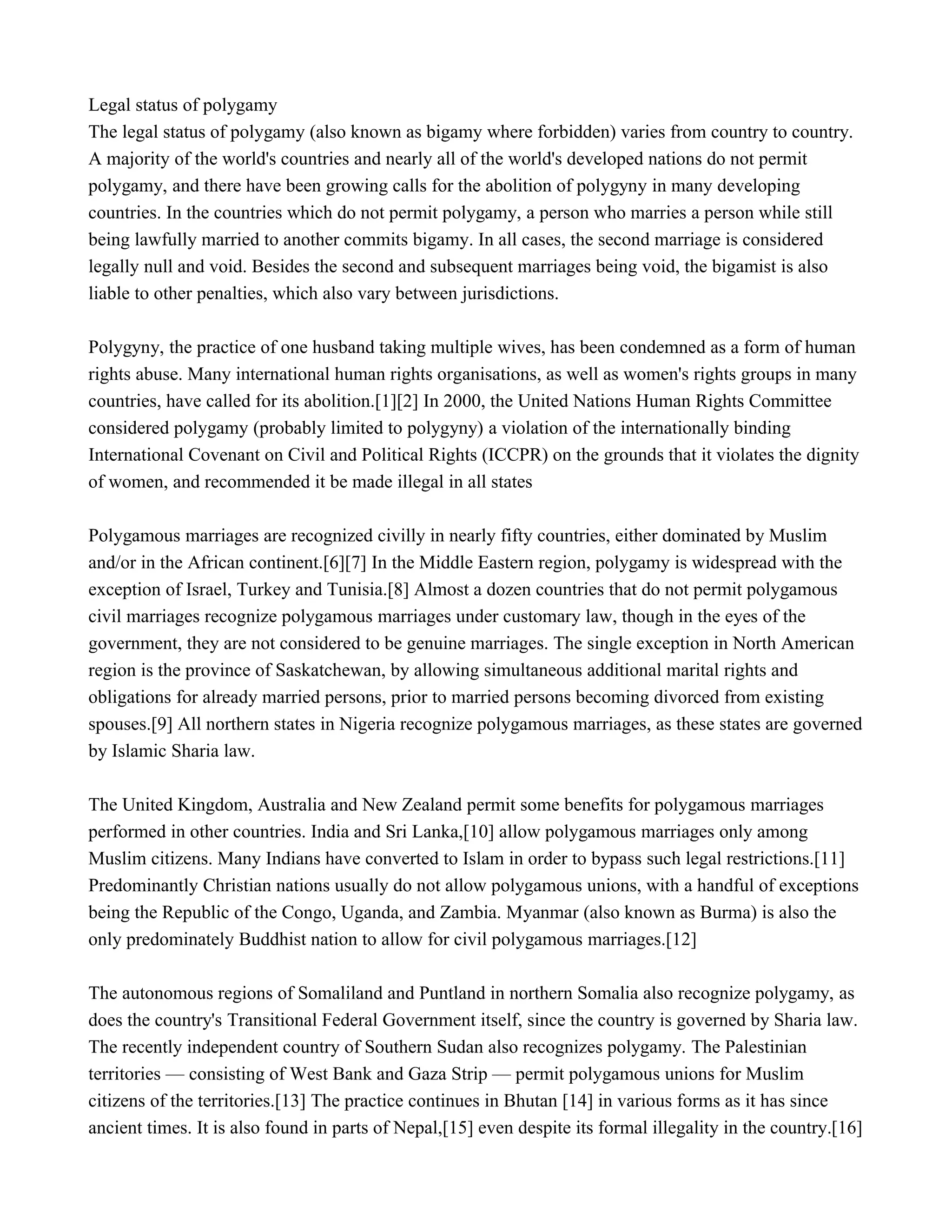 Legal status of polygamy | PDF