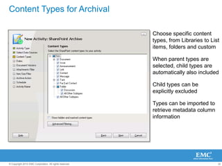 The Information Governance ValueTo manage the 100s of sites and millions of documents that are orphaned or inactive customers must ensure policies are in place for governing the content once it has left SharePointMaintain retention & controlLitigation readinessContent accessibilityFor Microsoft SharePoint