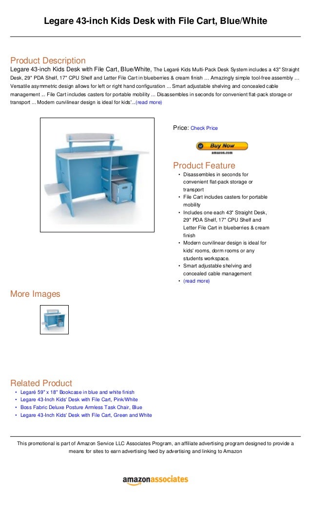 Legare 43 Inch Kids Desk With File Cart Blue White