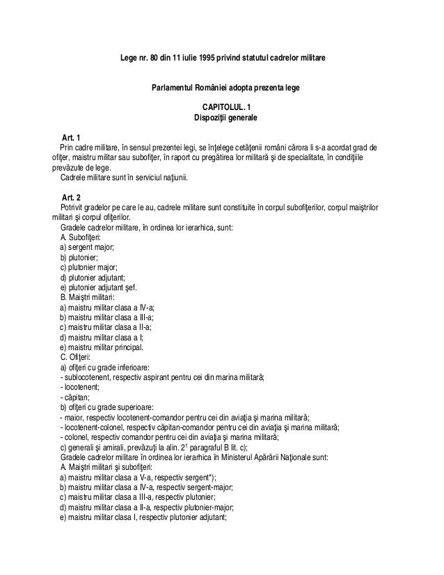 Legea 80 1995 Statut Cadre Militare
